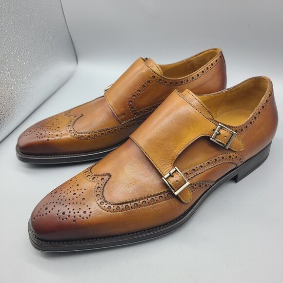 Magnanni  mens shoes Yuma Wingtip Double Strap Monk Brogue Brown  US 11/ 44 NEW main image 8